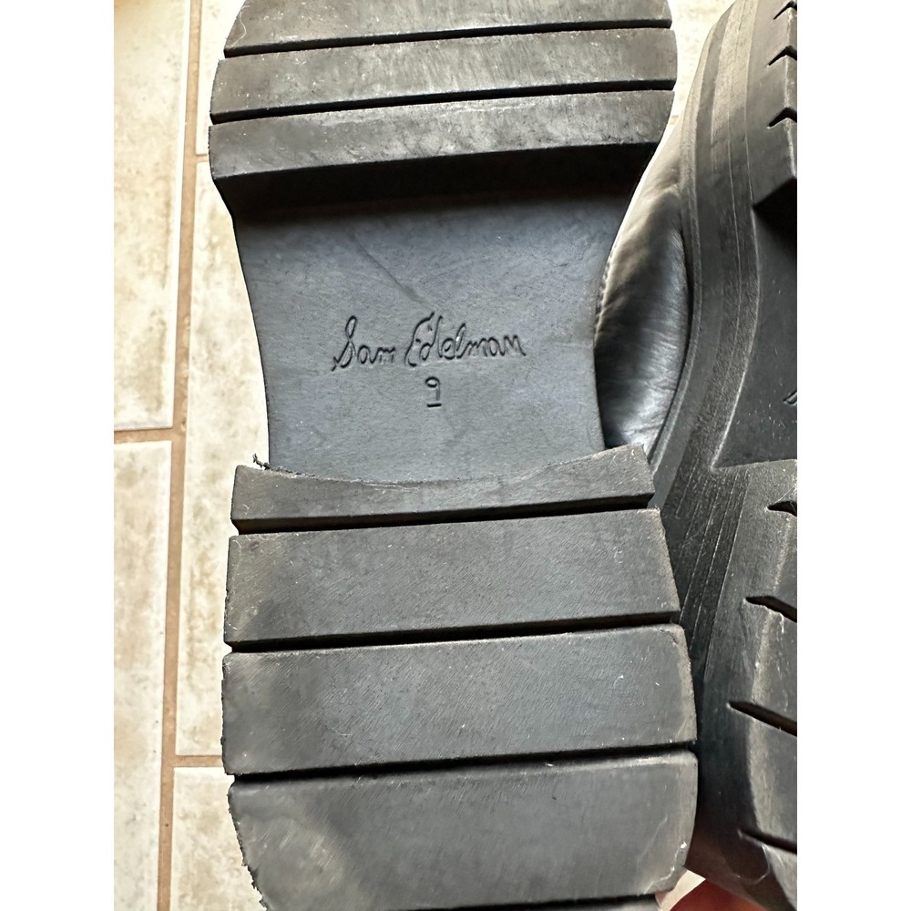 Sam Edelman Linds Zipper Chelsea Boot Black Leather Booties Chunky Lug Sole 9‎ - Picture 9 of 10